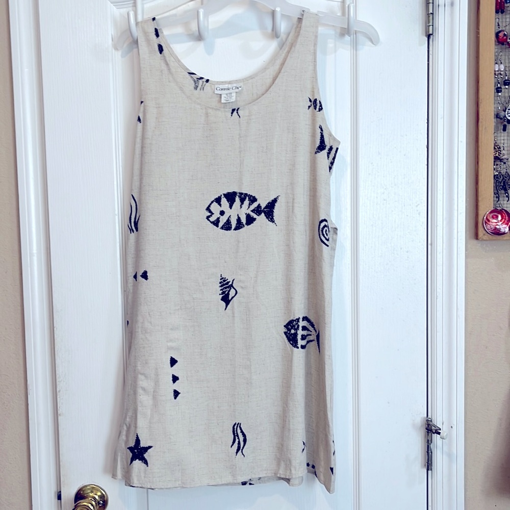 Khaki Sundress with Fish Print - SZ Small